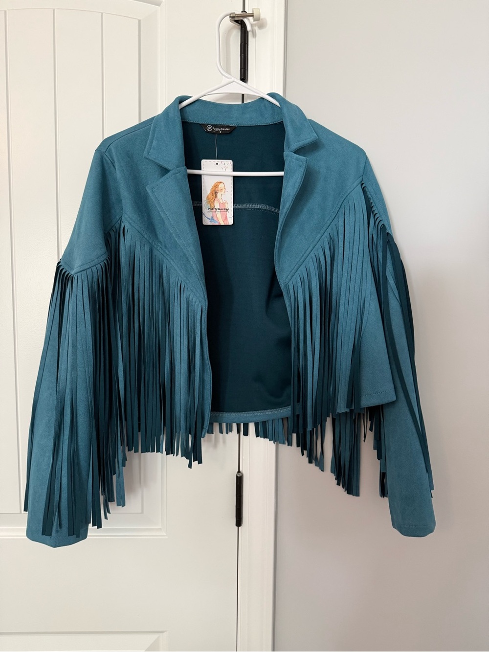 Women’s Fringe Suede Jacket - Teal Women’s Coat- Size Small